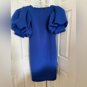 Elegant Blue Puff Sleeve Dress